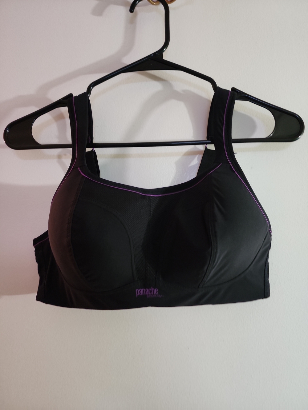 Panache Wirefree Black Sports Bra with Purple Piping